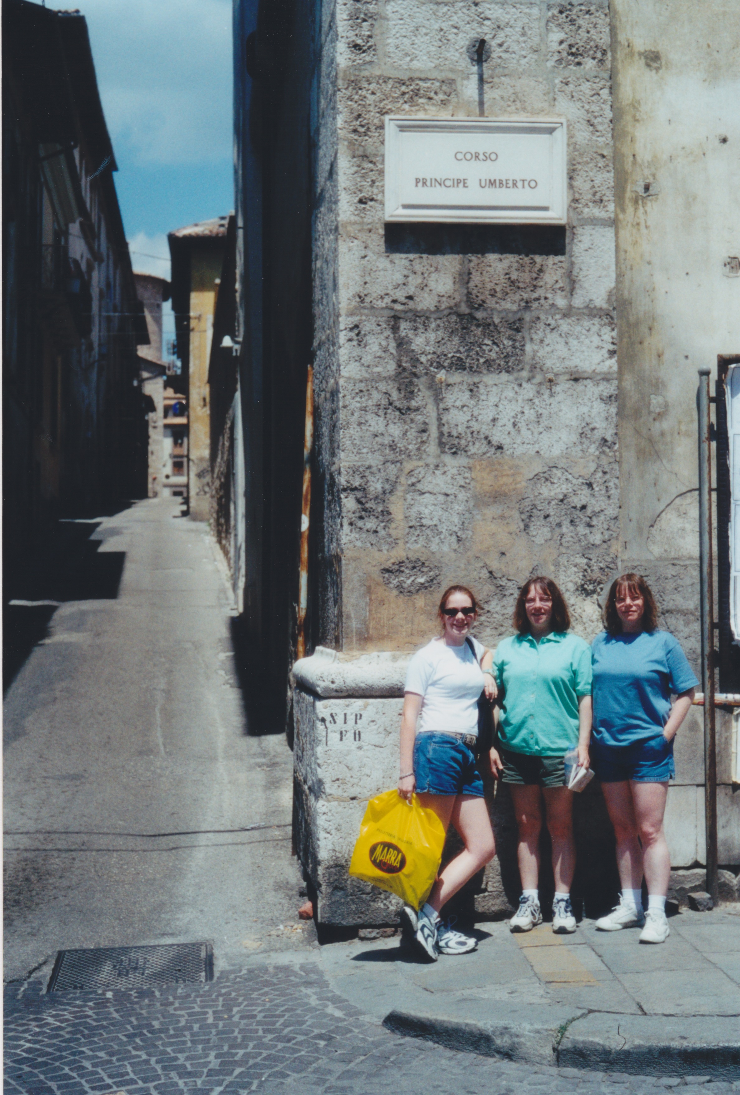 Ashley, Lori and Phyllis on a street in L'Aquila, 2000