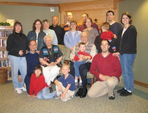 Harry and Yvonne with their descendants.